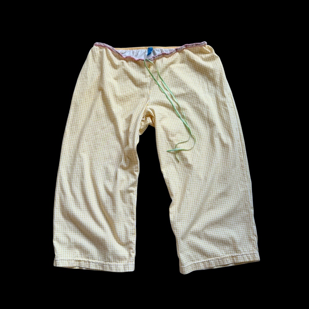 Delias Lounge Capri Short Pants Med Yellow Gingham Cotton Crop Youth